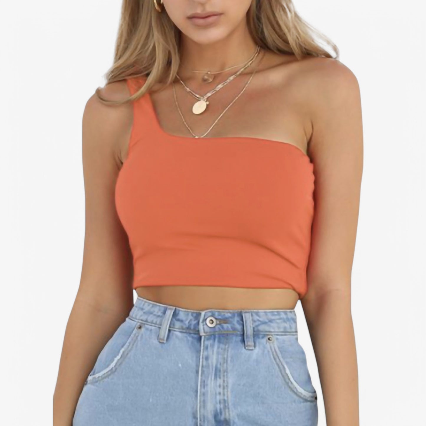 Women's One-Shoulder Ribbed Crop Top with Stretch Fit