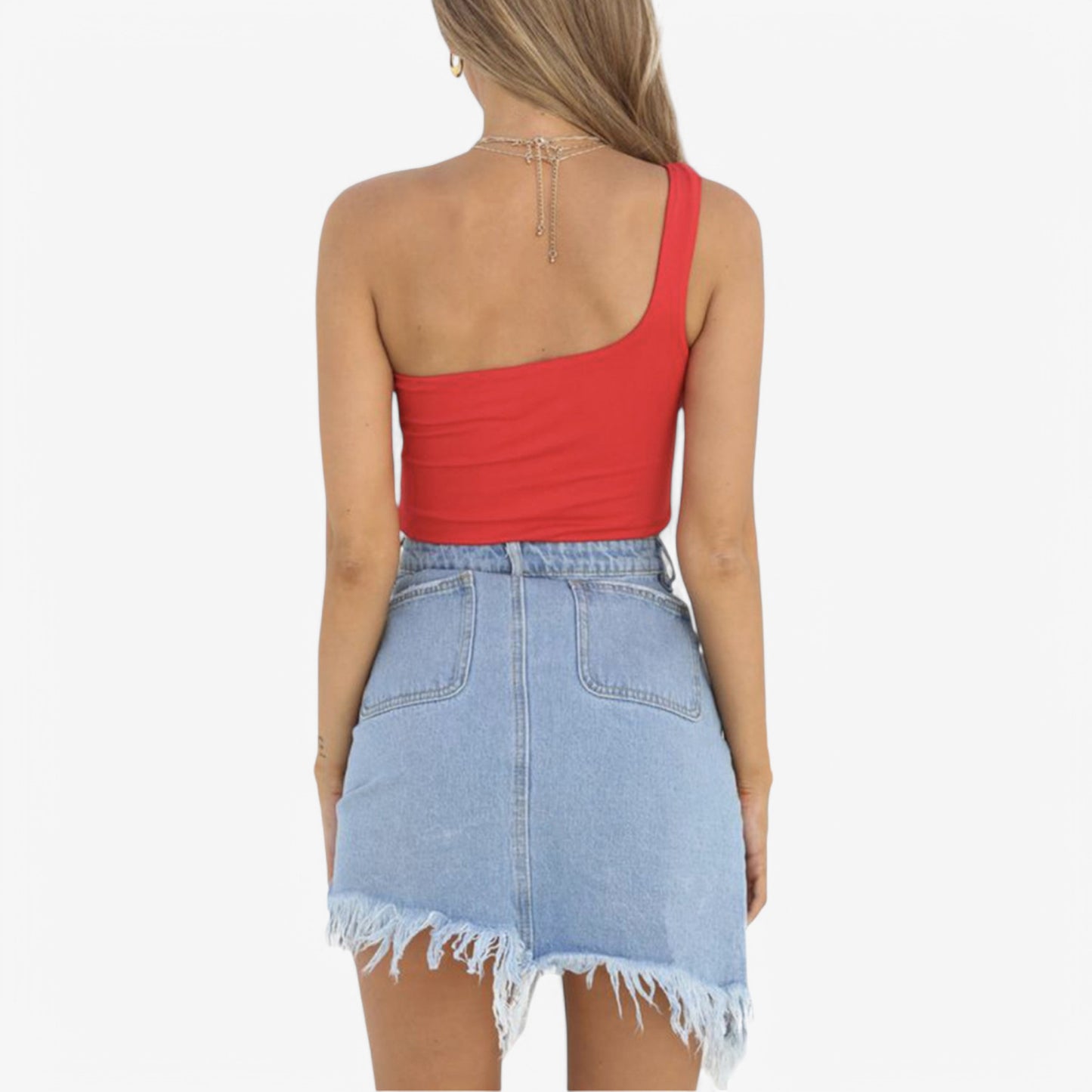Women's One-Shoulder Ribbed Crop Top with Stretch Fit