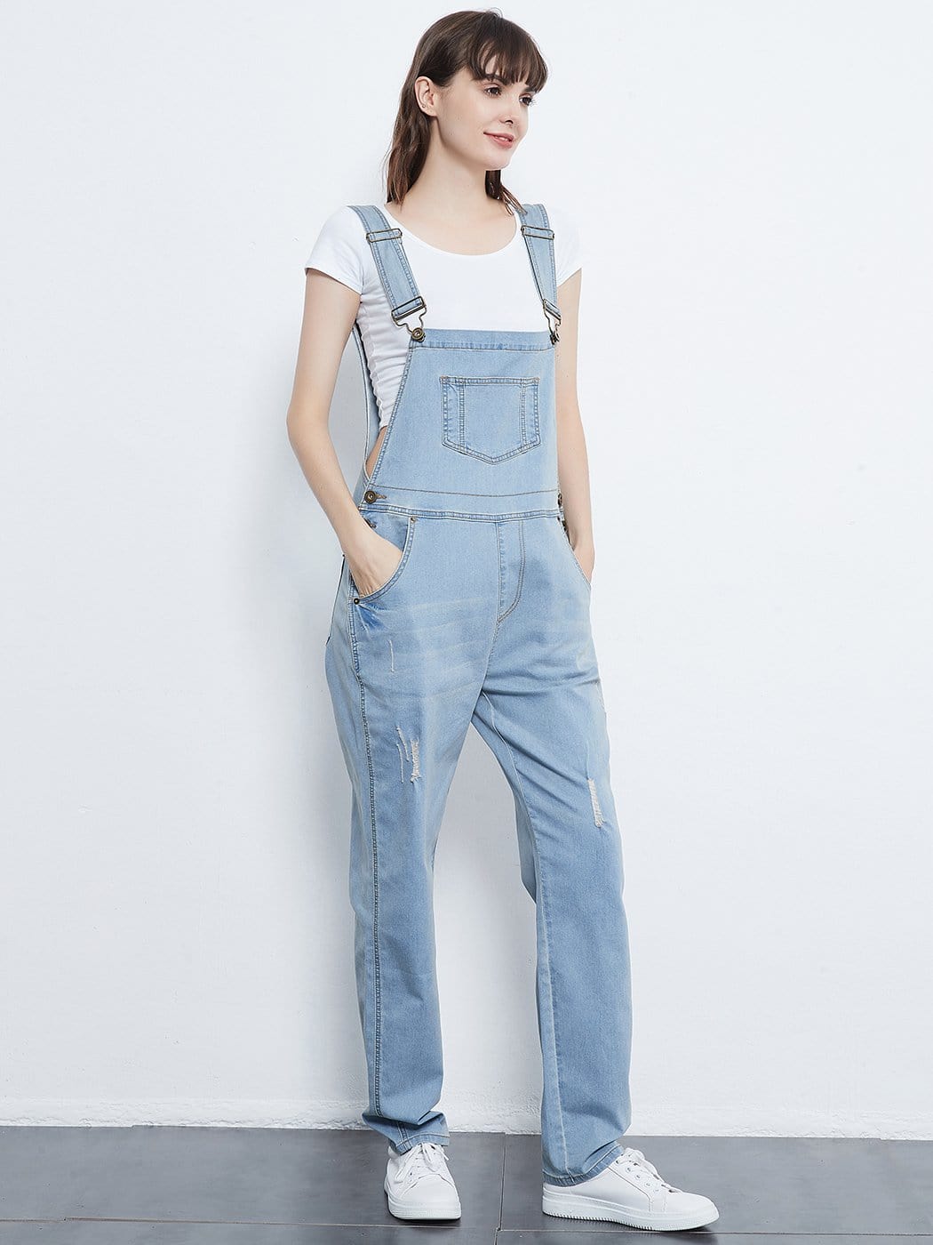 Pocket Denim Tapered Leg Overalls