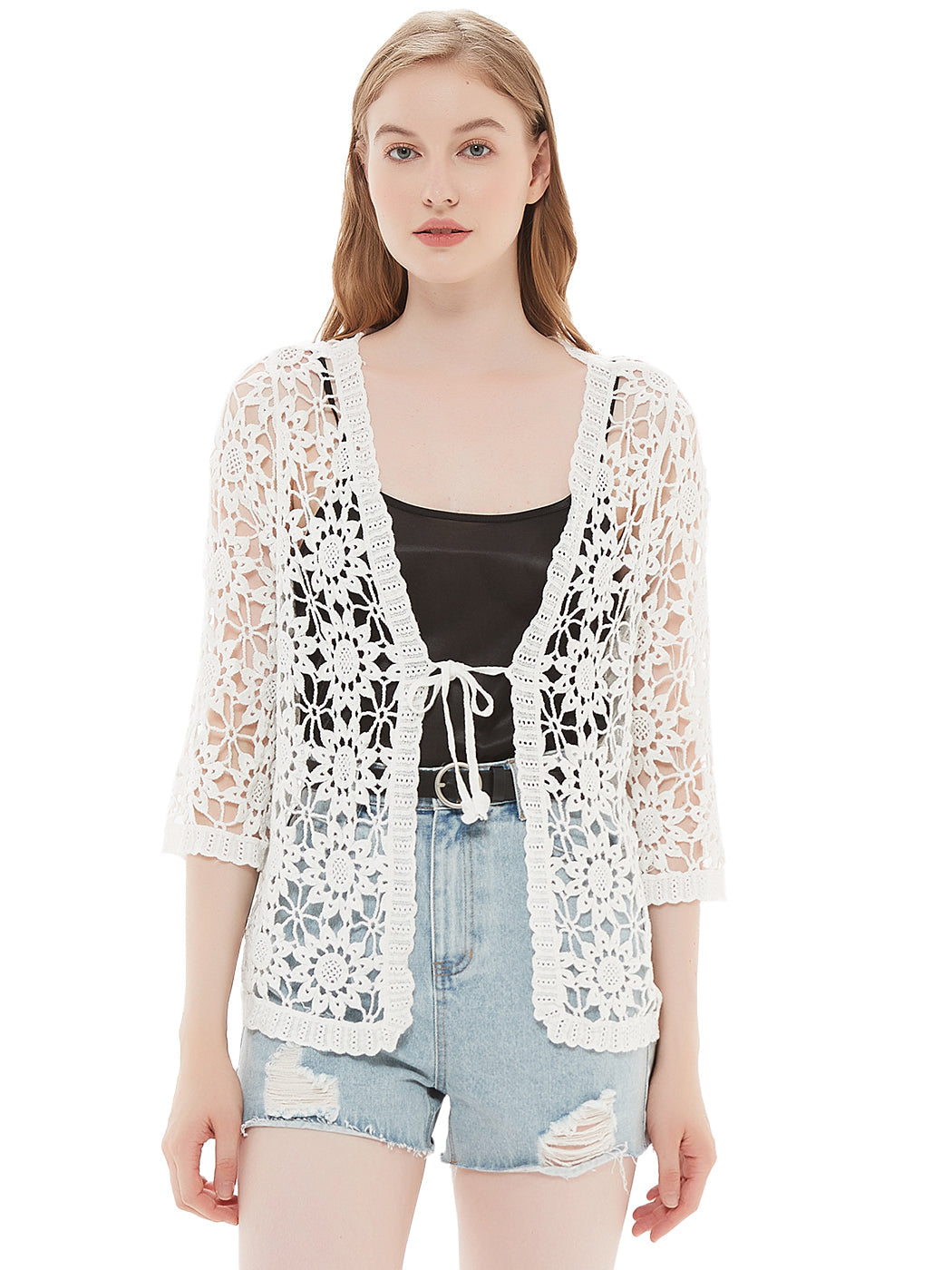 Floral Crochet Open Front Vest