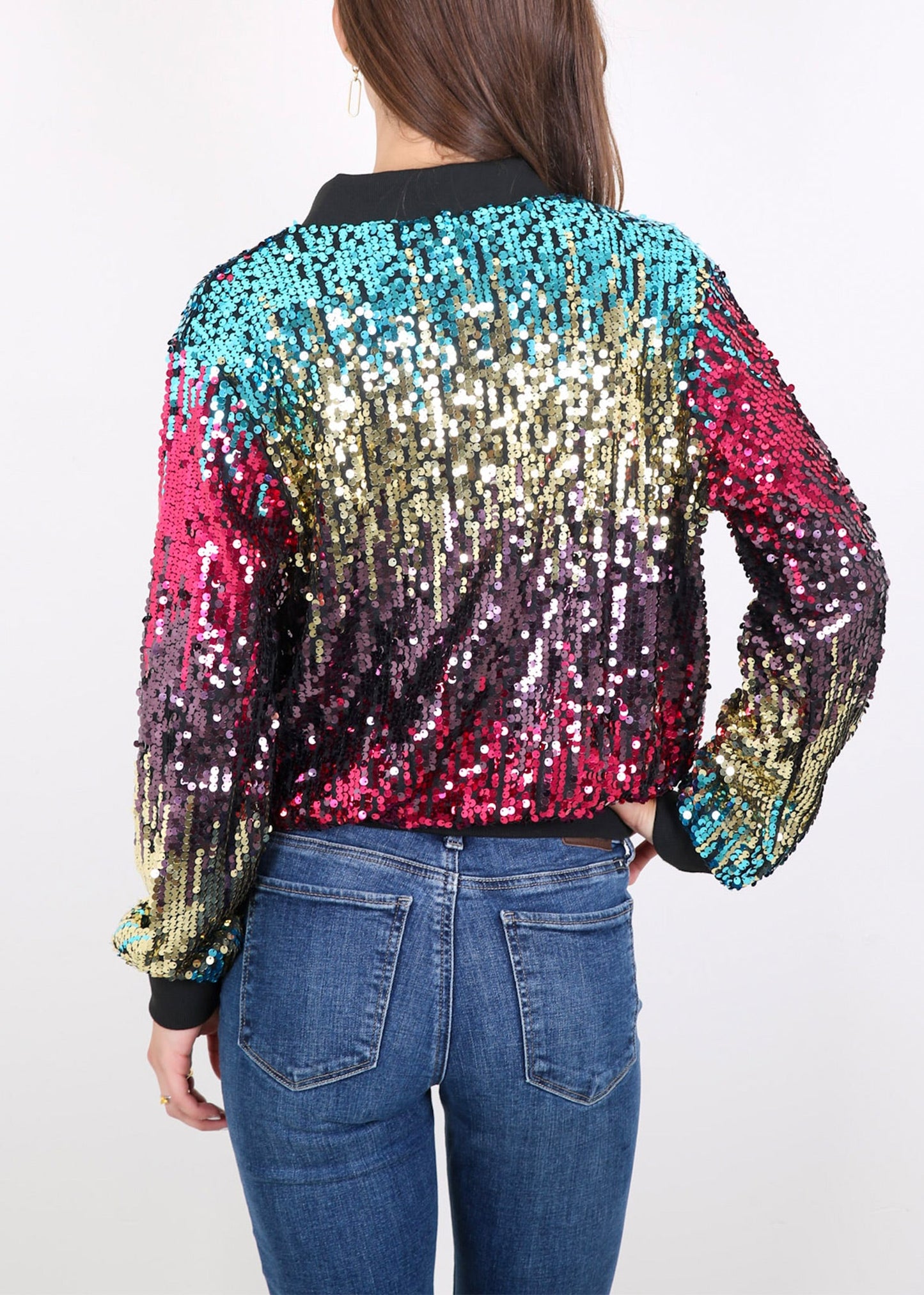 Anna-Kaci Womens Sequin Jacket Sparkle Long Sleeve Front Zip Casual Blazer Bomber Jacket With Pockets