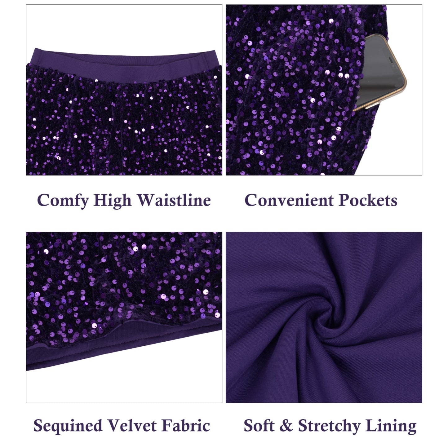 High-Waisted Sequin Shorts with Elastic Waistband and Side Pockets