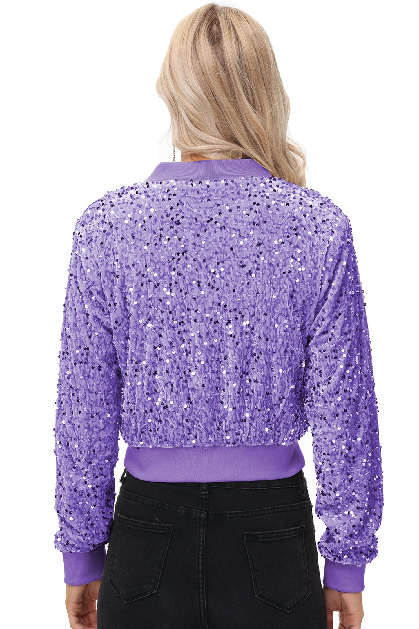 Anna-Kaci Women's Sparkly Sequin Jacket Cropped Two-Way-Zipper Glitter Party Club Bomber Jacket