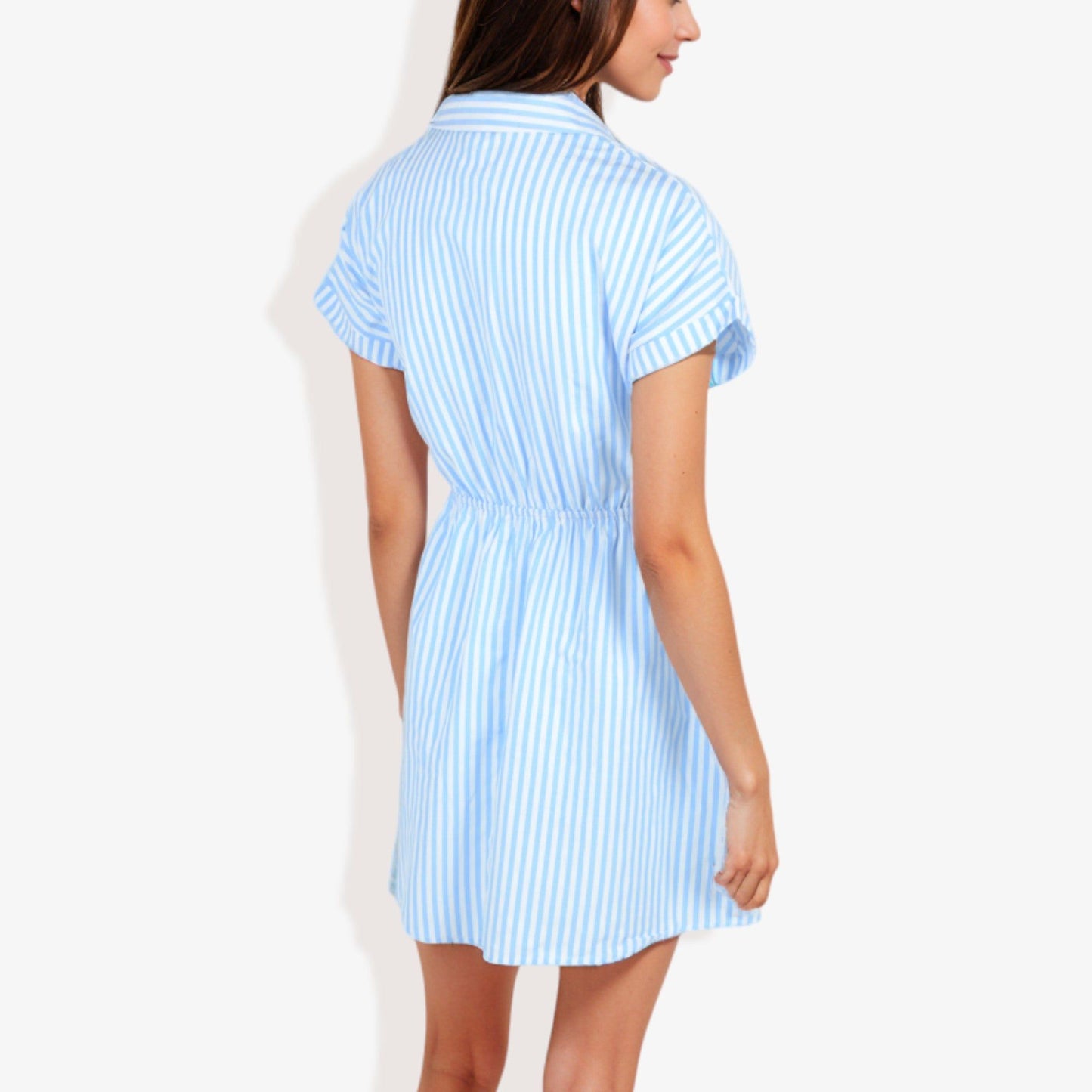 Short Sleeve Striped Dress with Elastic Waist