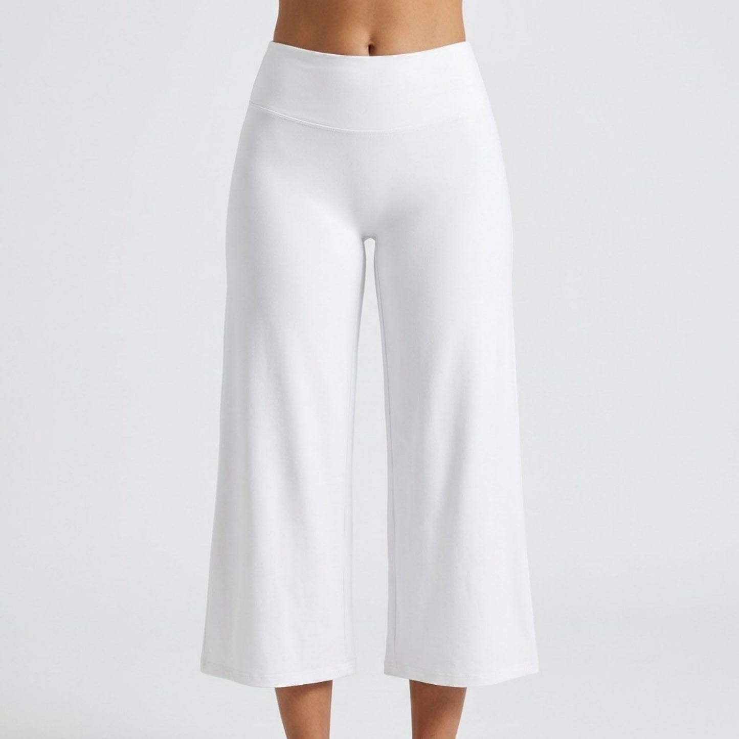 Foldover Waistband Cropped Wide-Leg Trousers