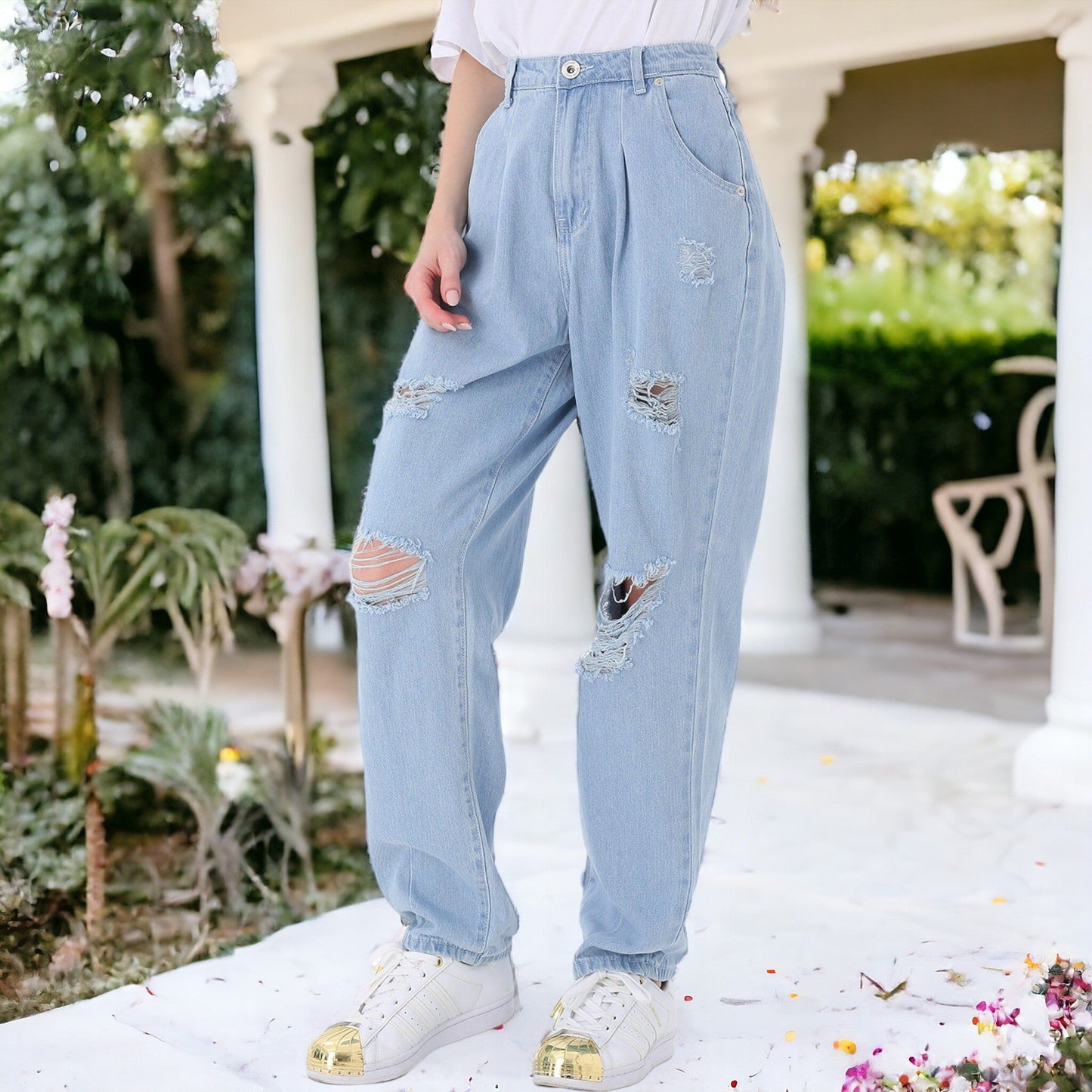 Loose High Waist Denim Trousers