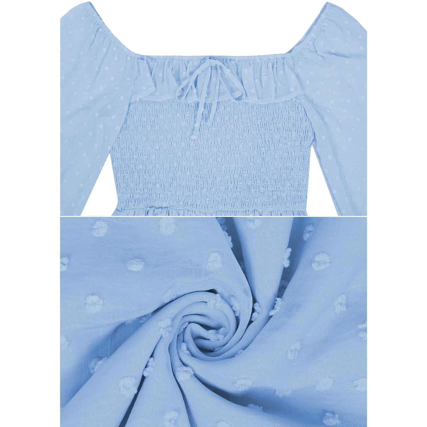 Smocked Long Sleeve Swiss Dot Lined Maxi Dress