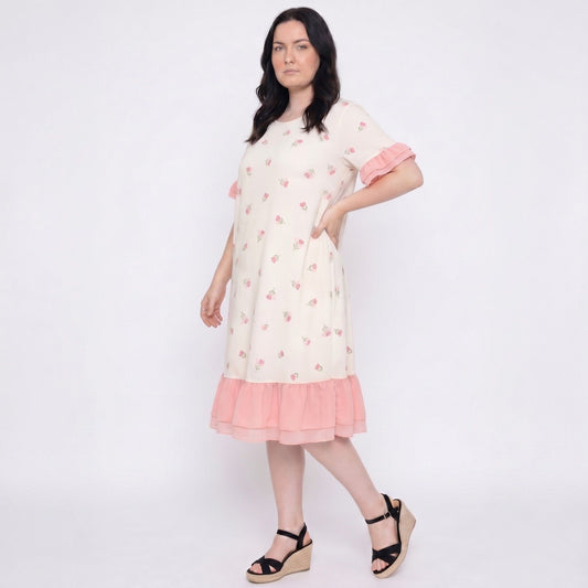 Short Sleeve Floral Midi Nightgown Ruffle Trim Relaxed Sleep Dress