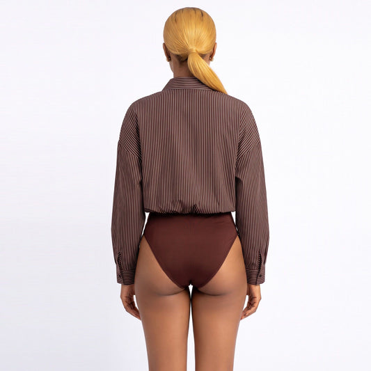 Pinstripe Button Front Collared Shirt Bodysuit