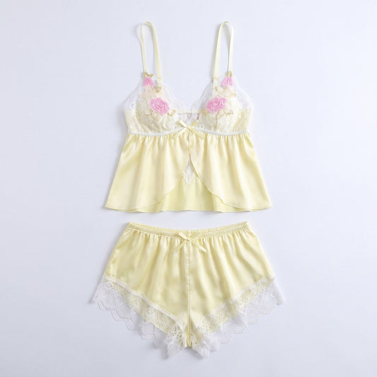 2-Piece Floral Lace Cami Top and Shorts Lingerie Set