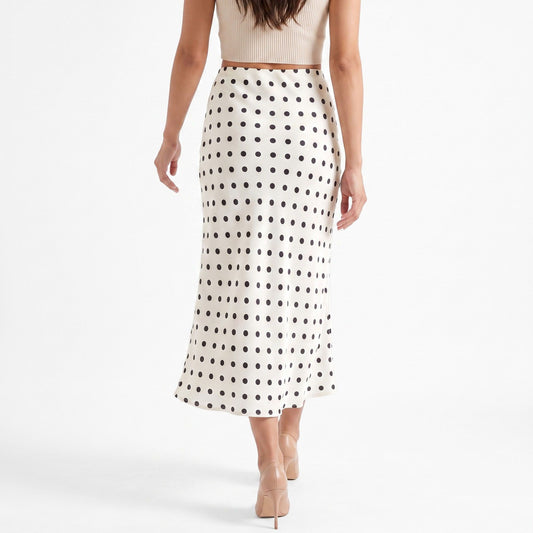 Polka Dot Midi Skirt High Waist A Line Printed Long Skirt