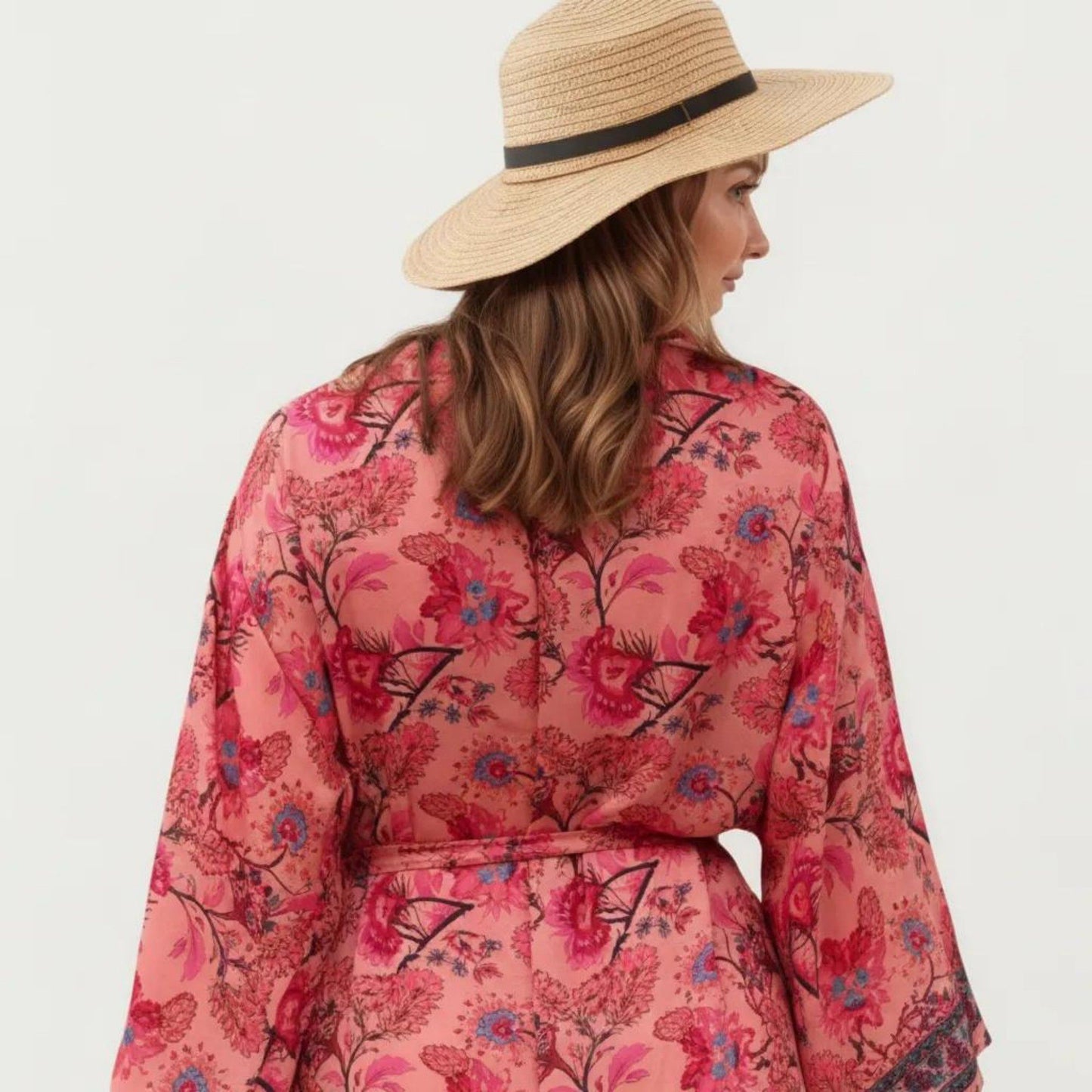 Floral Paisley Maxi Dress with Long Sleeves Adjustable Waist Tie and Flowing Relaxed Fit