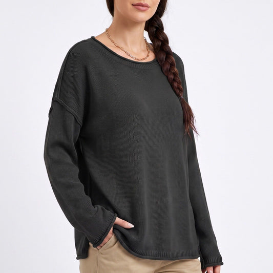 Relaxed Drop Shoulder Crew Neck Long Sleeve Knit Sweater