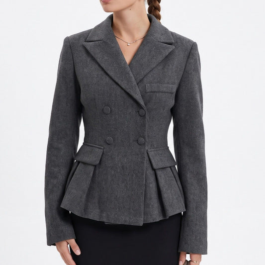 Double Breasted Peplum Blazer with Notched Lapels