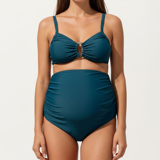 Maternity Two-piece Swimsuit with Twist-Front Top and High-Waisted Bottom