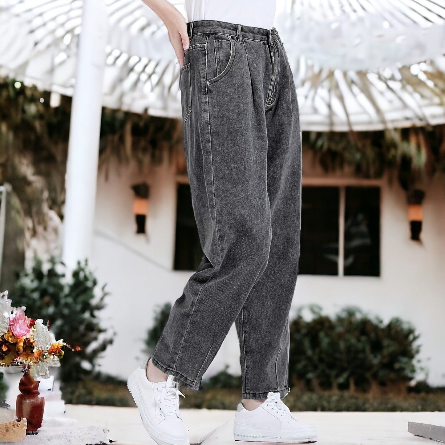 Loose High Waist Denim Trousers