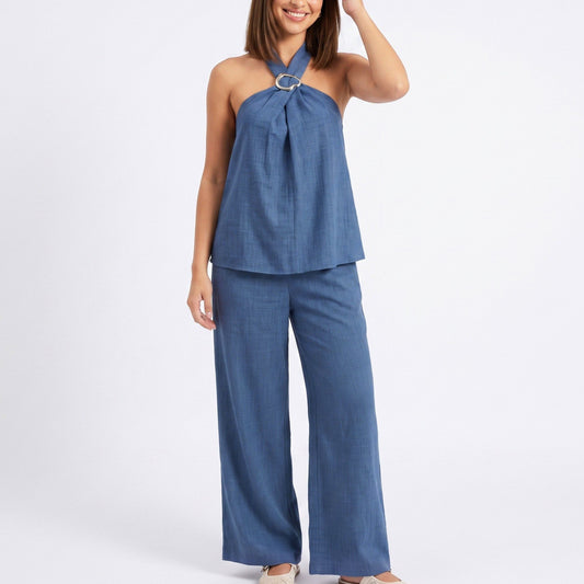 2-Piece Set Halter Ring Top and Wide Leg Pants Matching Outfit