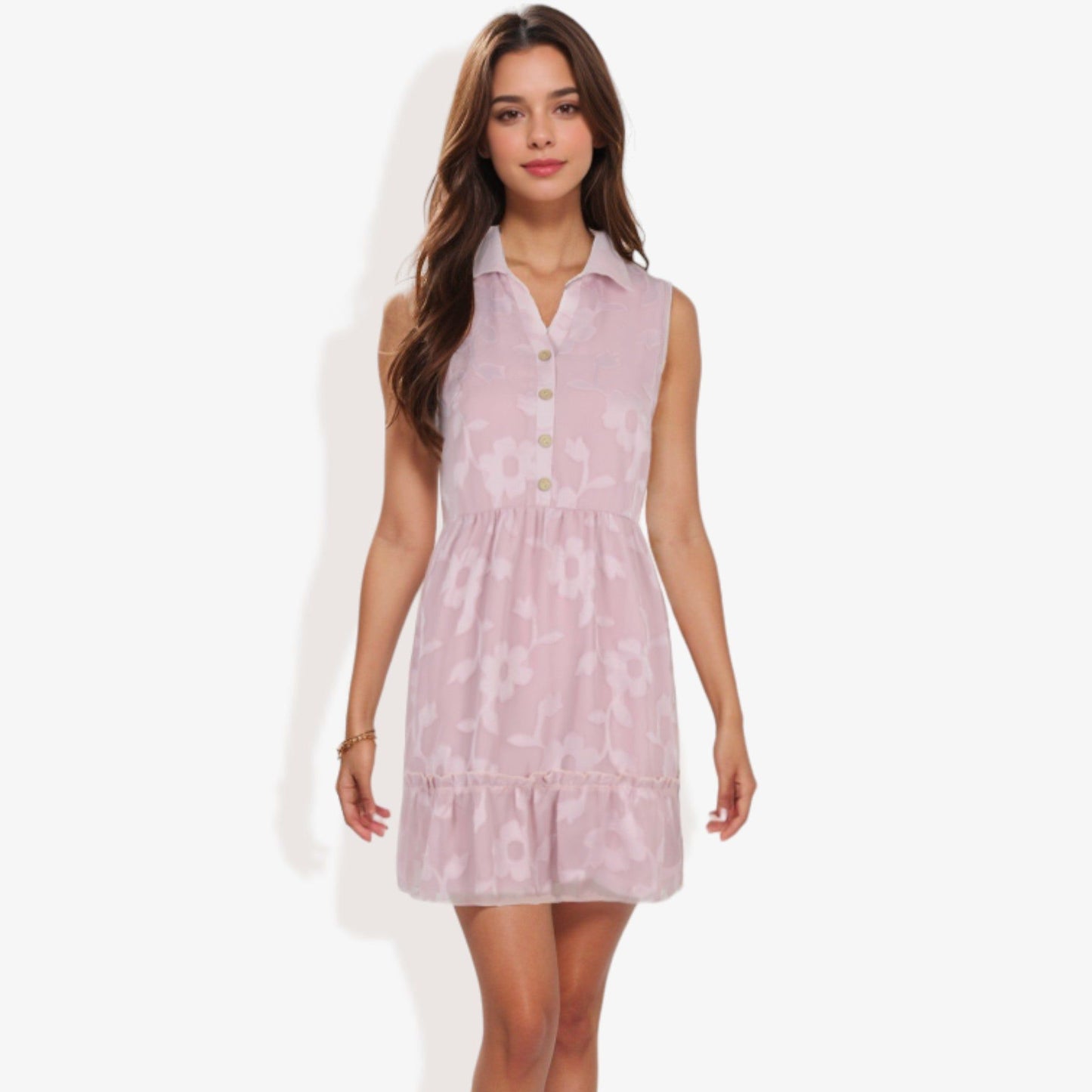Sleeveless Floral Print Shirt Dress with Tiered Hem