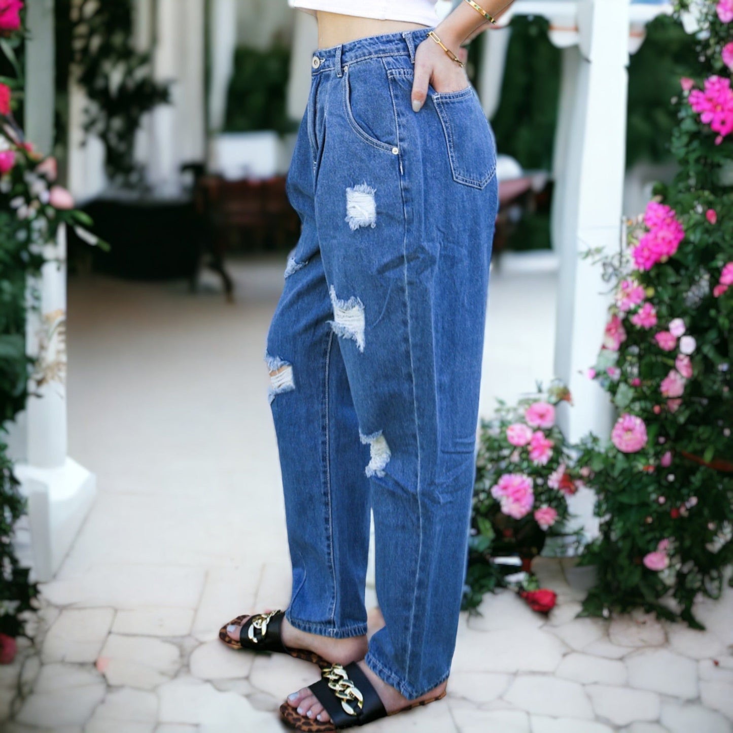 Loose High Waist Denim Trousers