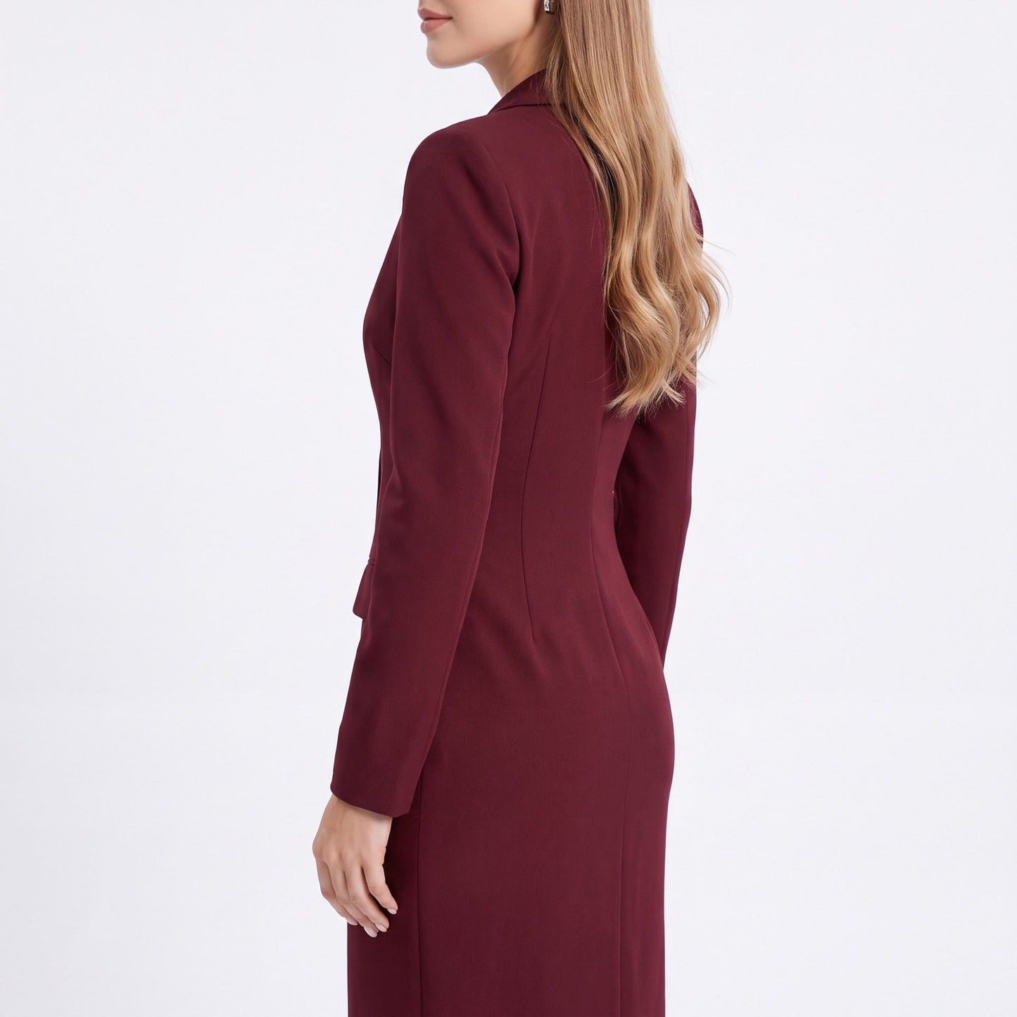 Long Sleeve Blazer Maxi Dress with Notched Lapels and Front Slit