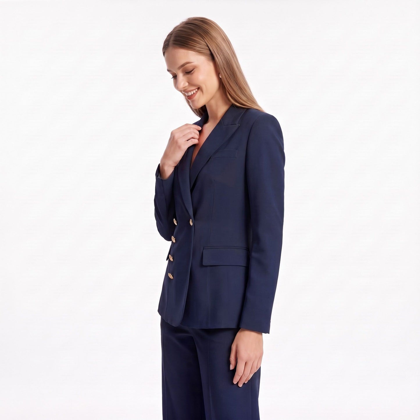 Double Breasted Blazer and Straight Leg Pants Two Piece Suit Set