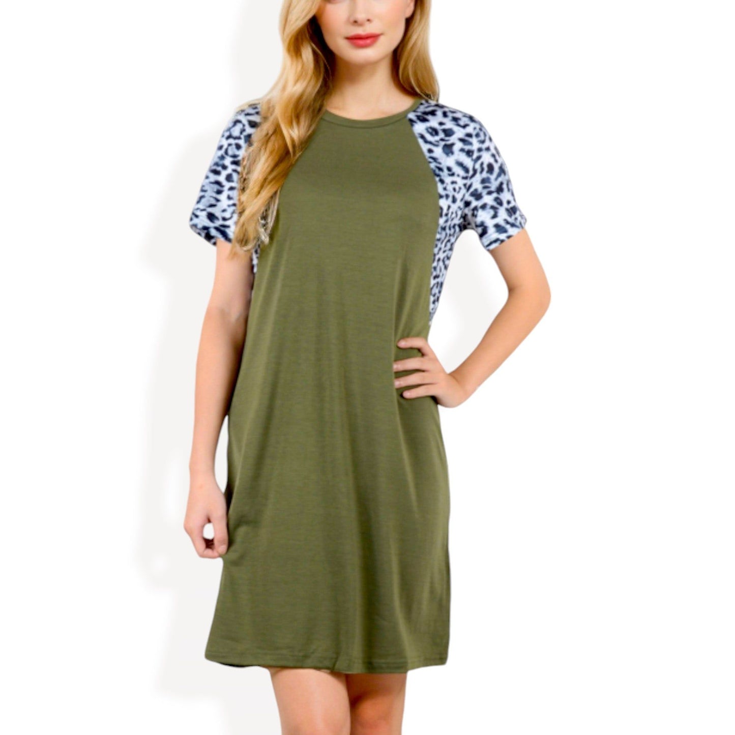 Short Sleeve Leopard Print Raglan Dress