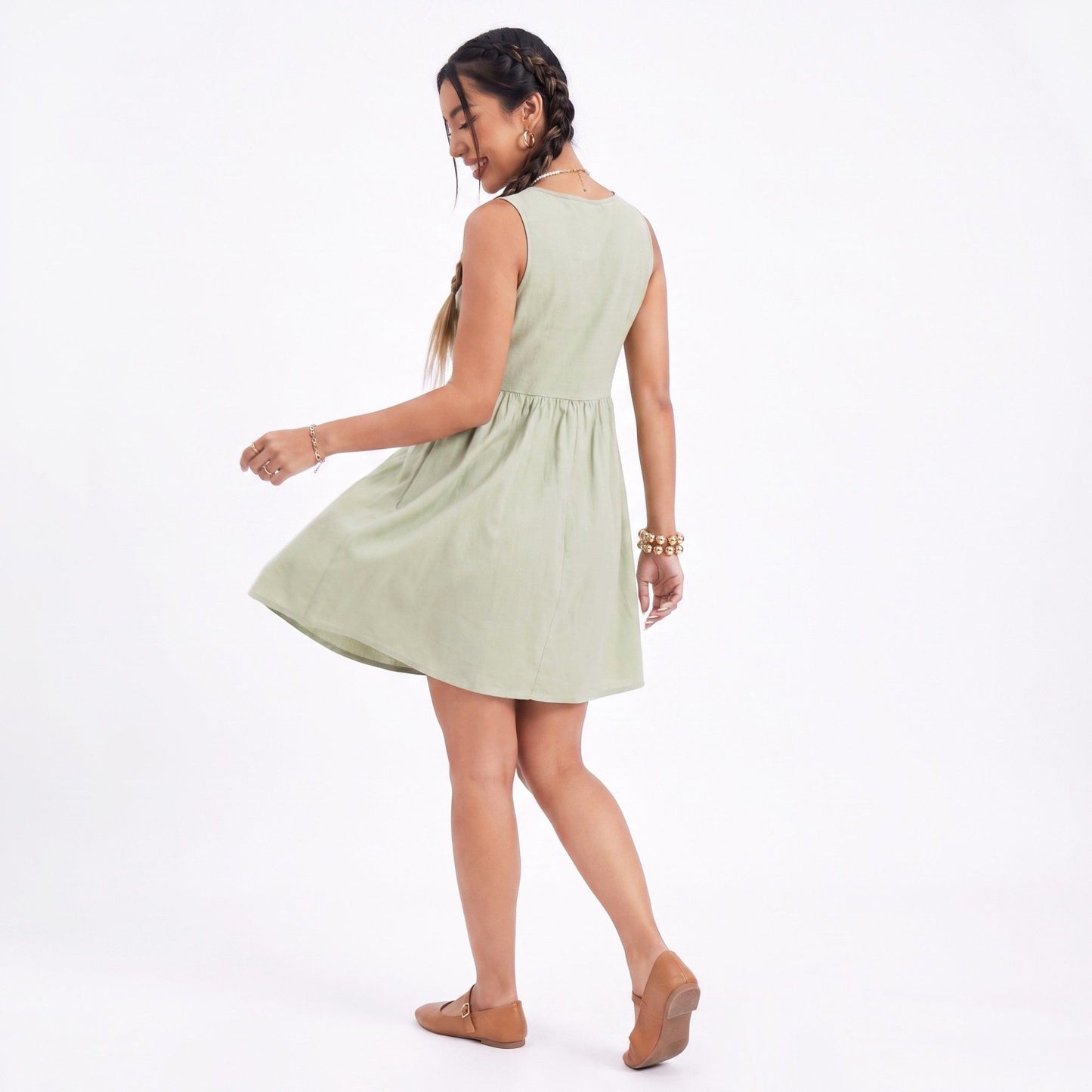 Button Front Mini Dress Sleeveless Babydoll A Line Dress