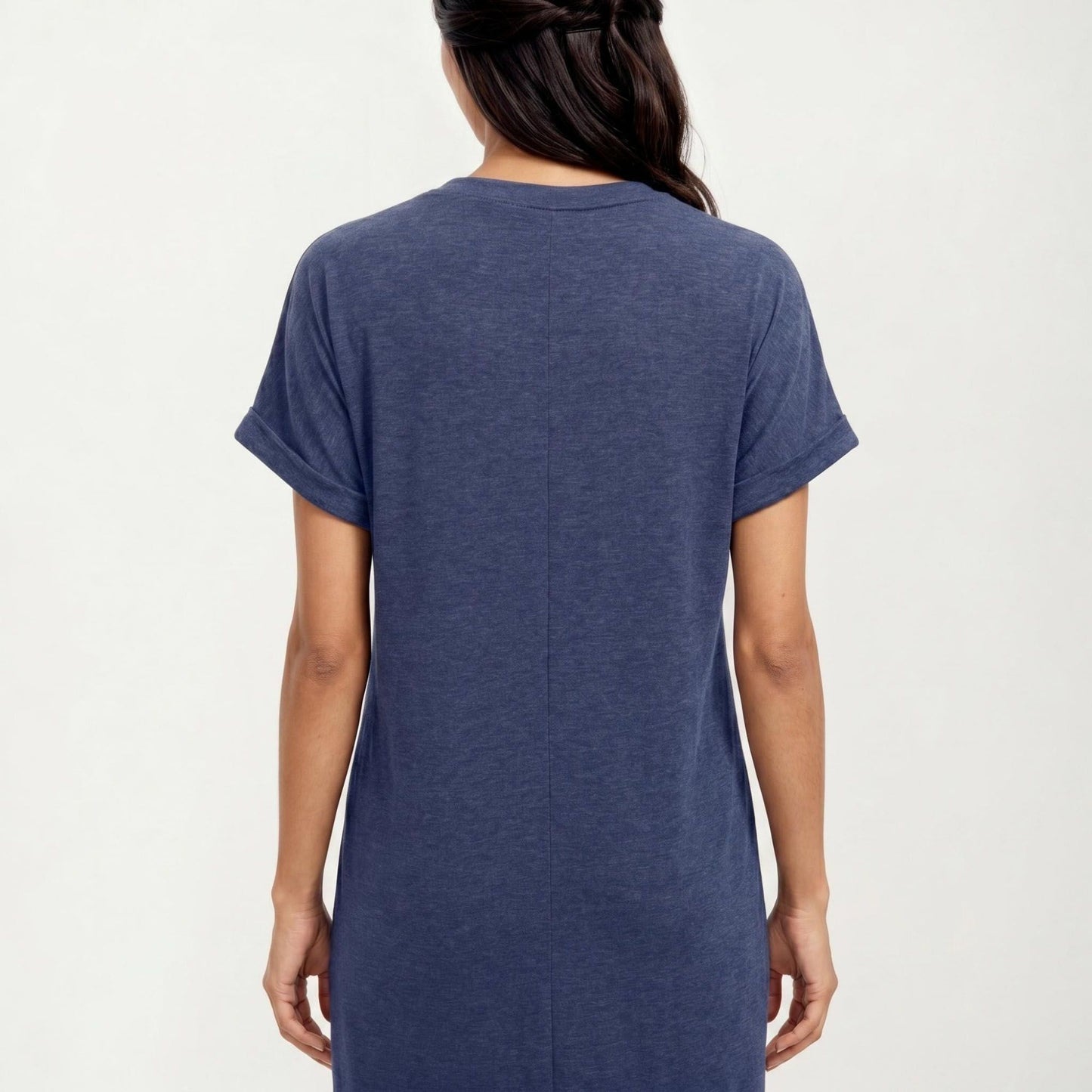 Short Sleeve V Neck Shift Dress with Button Detail Relaxed Fit Casual Tunic Dress