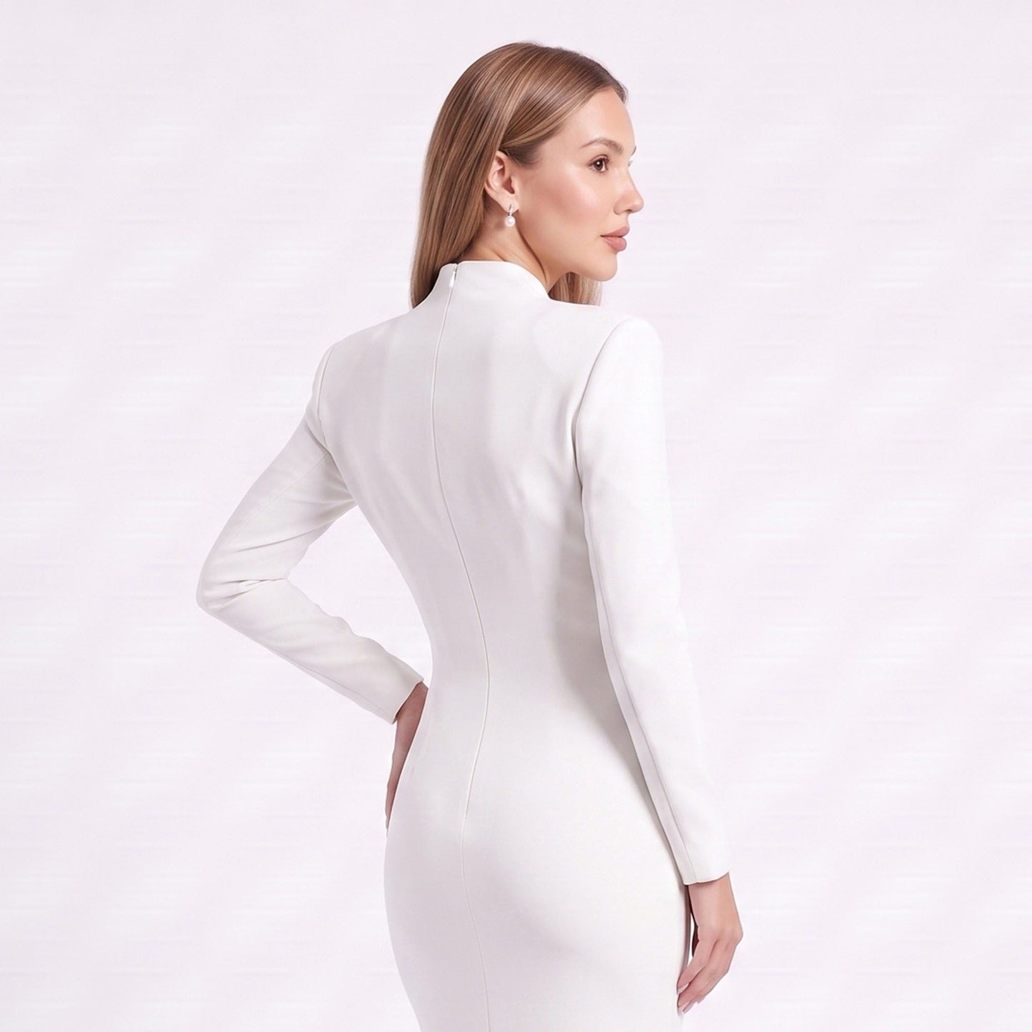 Long Sleeve Maxi Dress with Deep V Neck and Back Slit