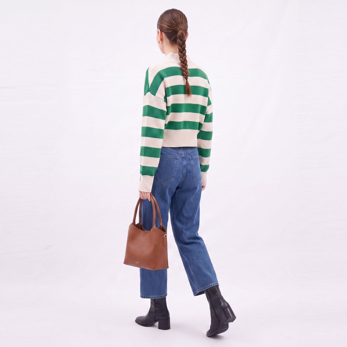 Striped V-Neck Cropped Cardigan Sweater