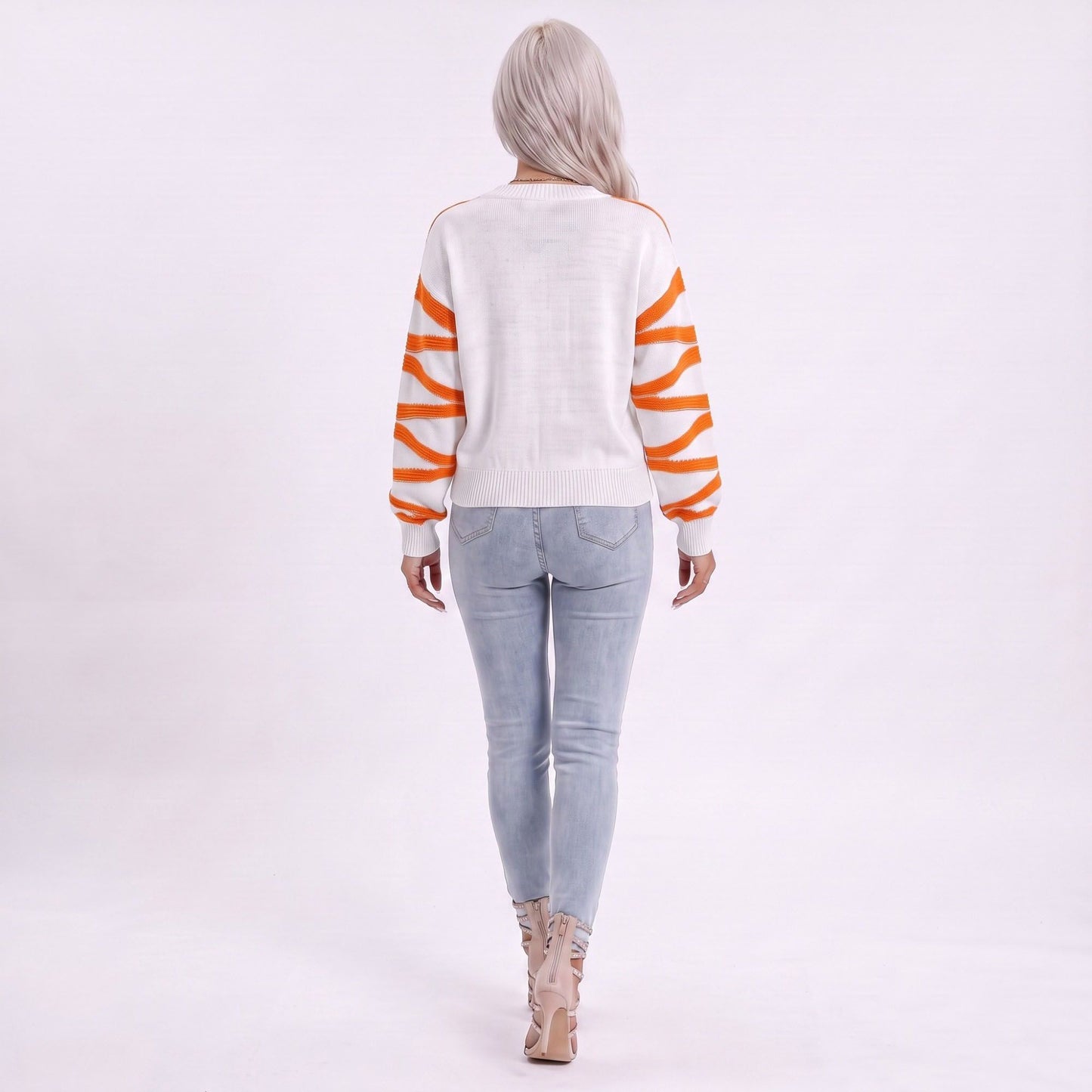 Wavy Stripe Crew Neck Long Sleeve Knit Sweater