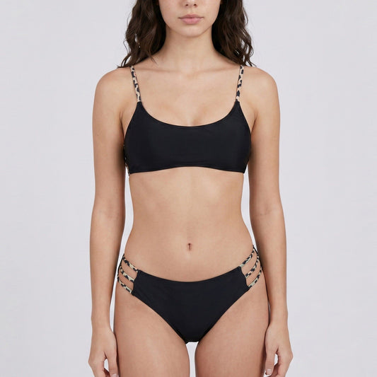 2-Piece Bralette Bikini Swimsuit with Scoop Neck Animal Print Straps Strappy Side Bottoms and Stretch Fit