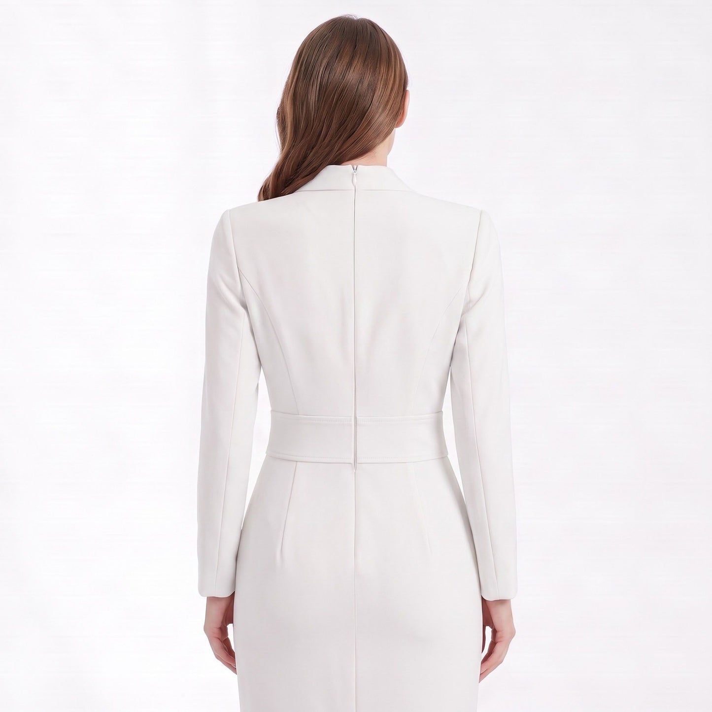 Long Sleeve Blazer Dress with Shawl Collar and Buttoned Waist