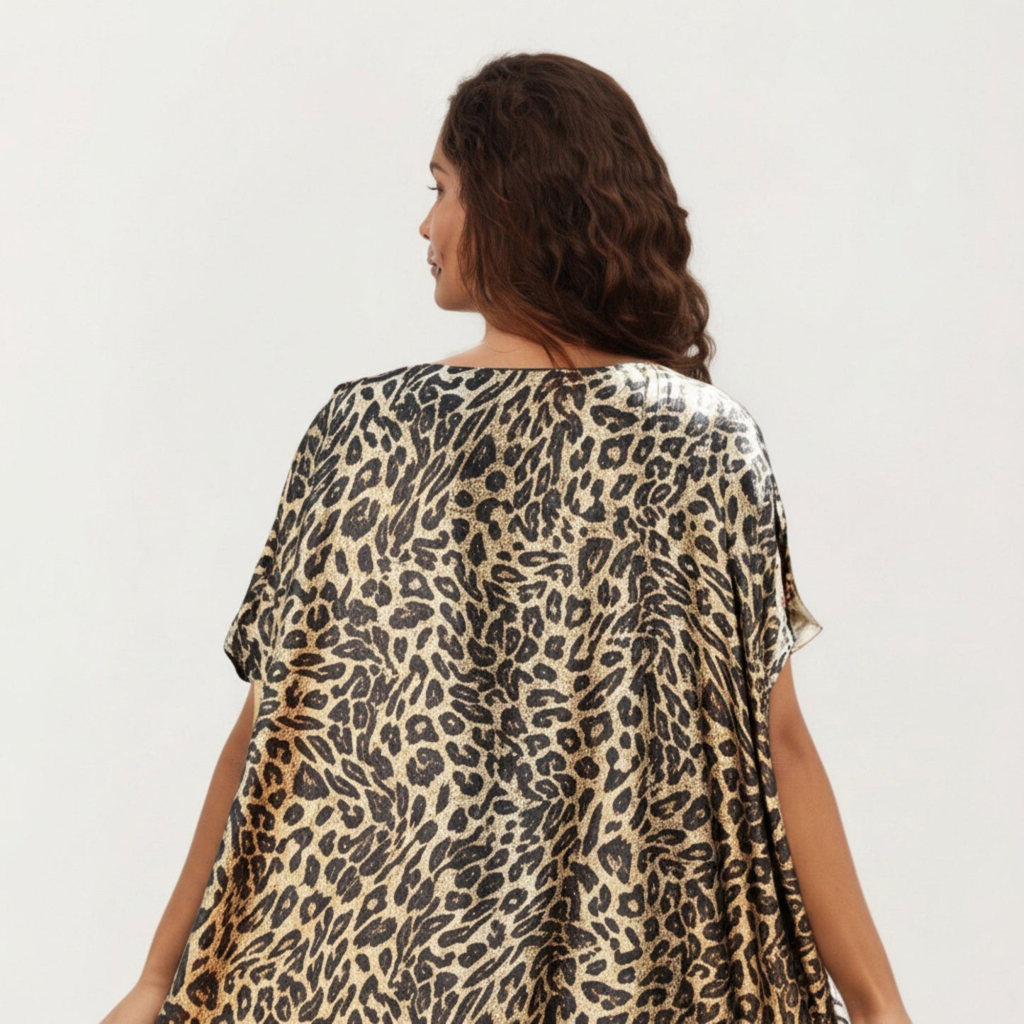 Abstract Print Maxi Kaftan Dress with Contrast Trim and Relaxed Flowy Silhouette