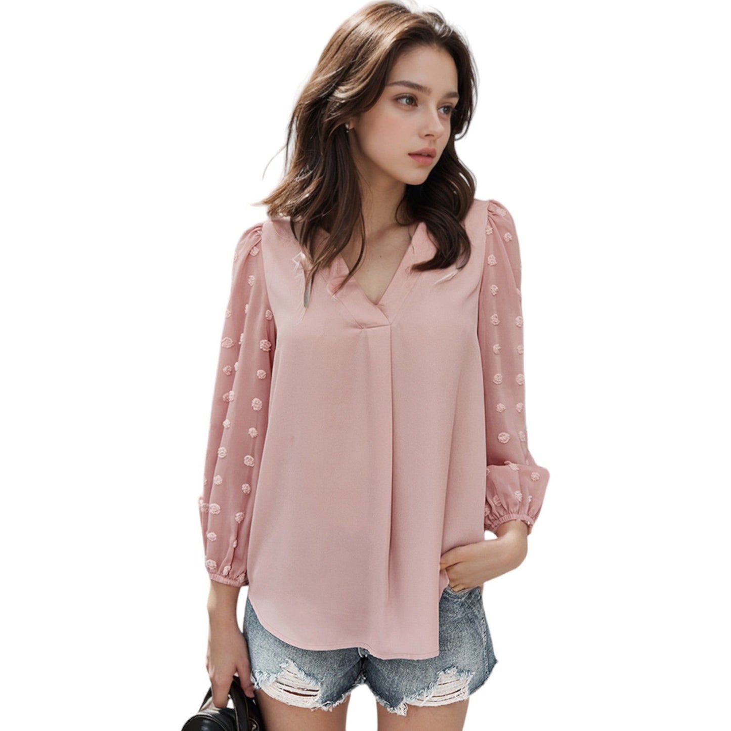 Chiffon Blouse Swiss Dot Long Sleeve Top