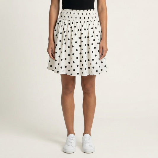Polka Dot A Line Skirt Smocked High Waist Flowy Lightweight Casual Mini Skirt