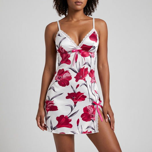 Floral Satin Lace Chemise Nightgown