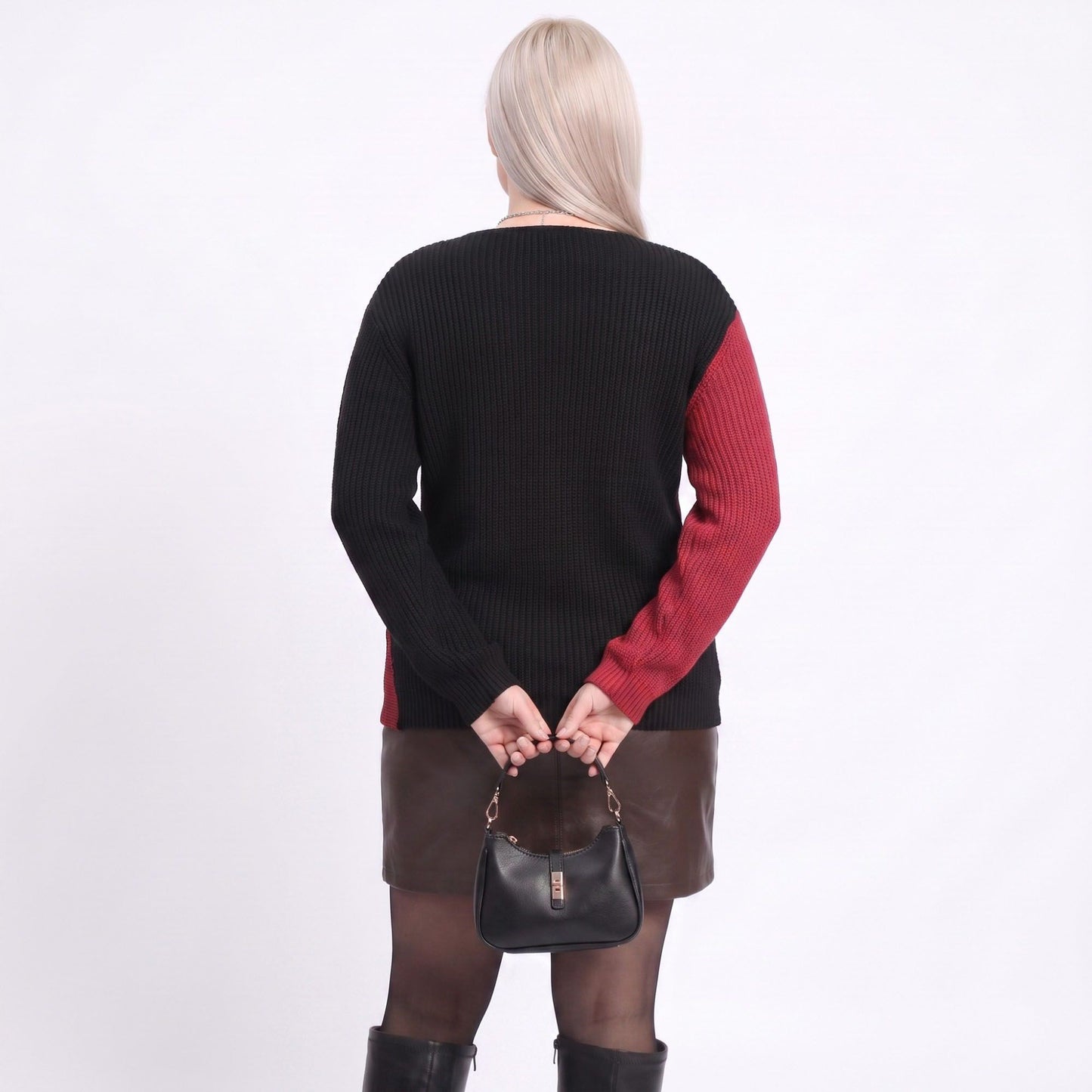 Plus Size Faux Pearl Colorblock Wrap Front Sweater