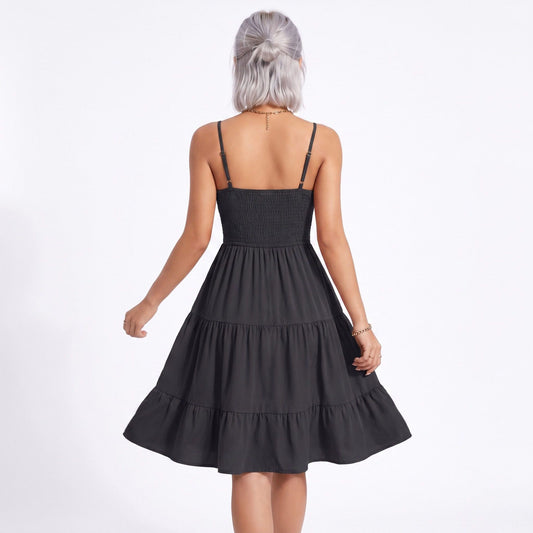 Spaghetti Strap Square Neck Smocked Back Tiered Dress