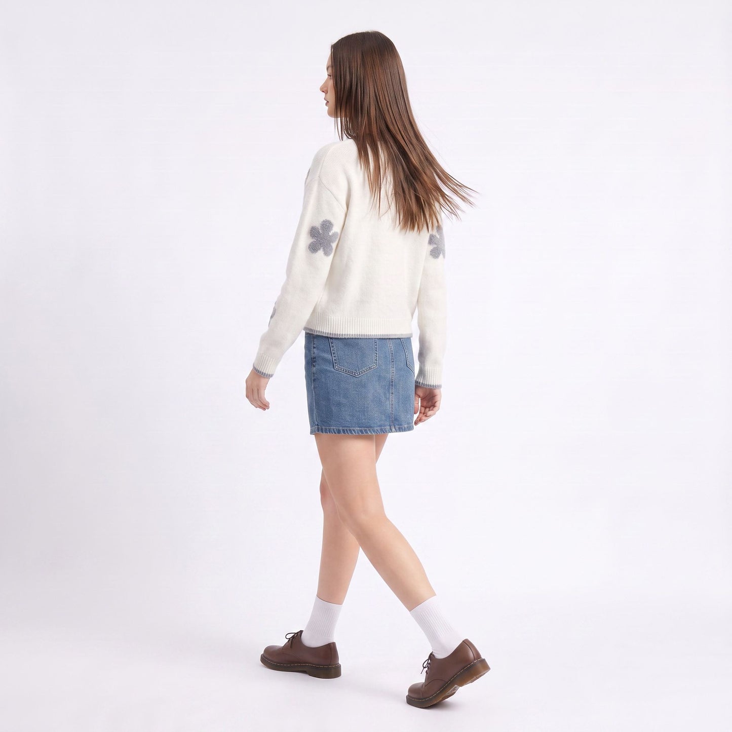 3D Floral Pearl Button Fuzzy Knit Cardigan Sweater