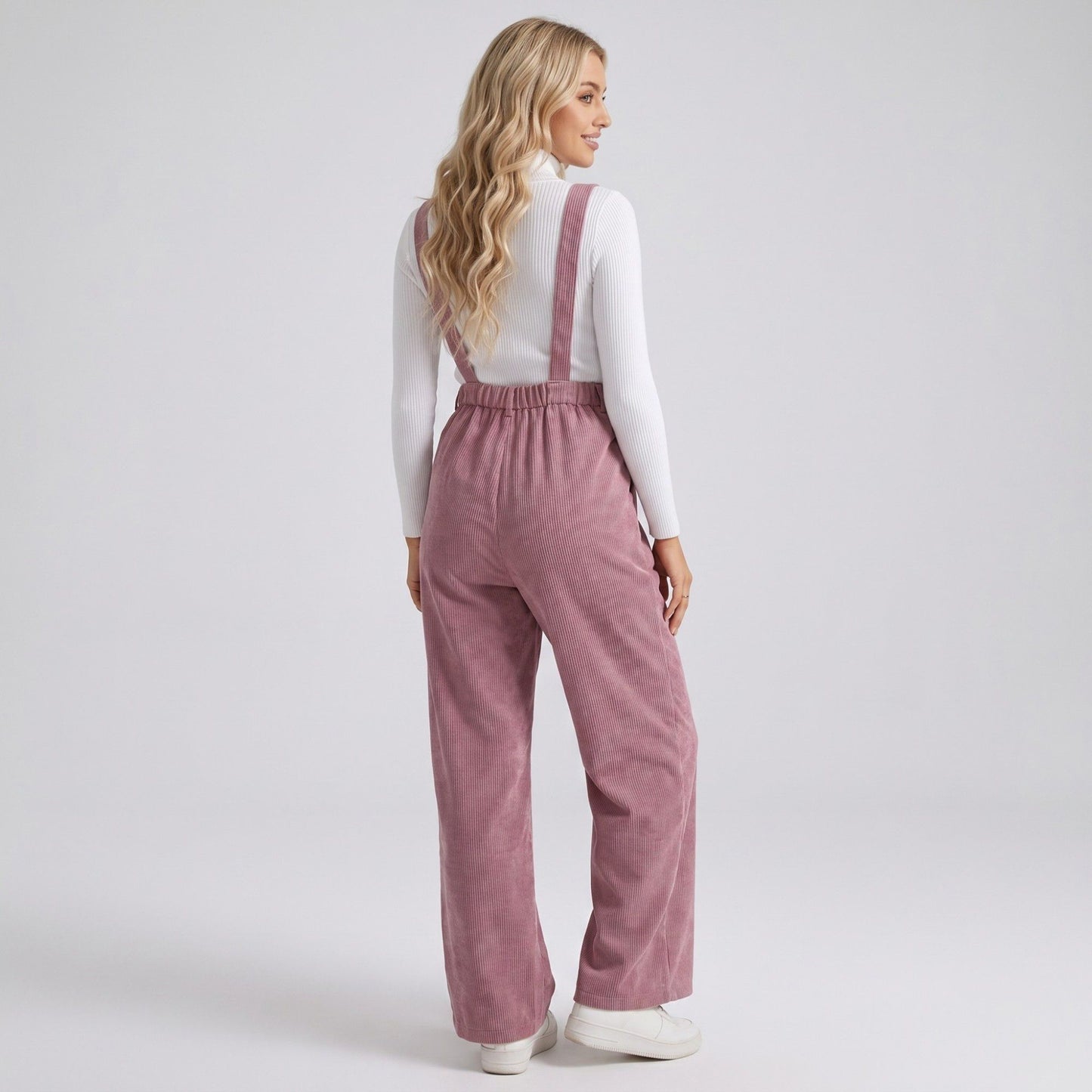 Maternity Corduroy Overall Jumpsuit with Adjustable Straps and Wide Leg Fit