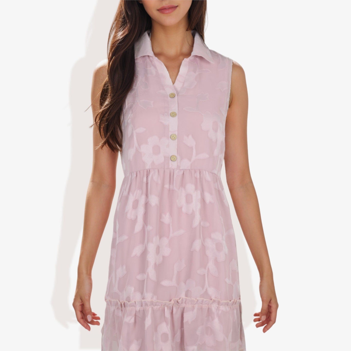 Sleeveless Floral Print Shirt Dress with Tiered Hem