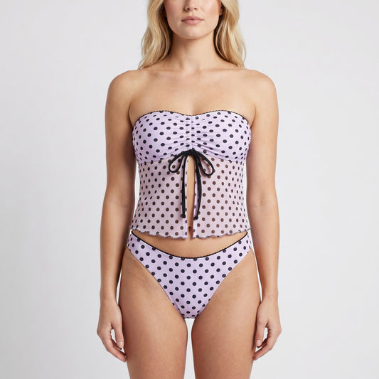 Polka Dot 2-Piece Tankini Swimsuit Set with Adjustable Halter Strap Bow Detail Ruched Bust and Mid Rise Bottom