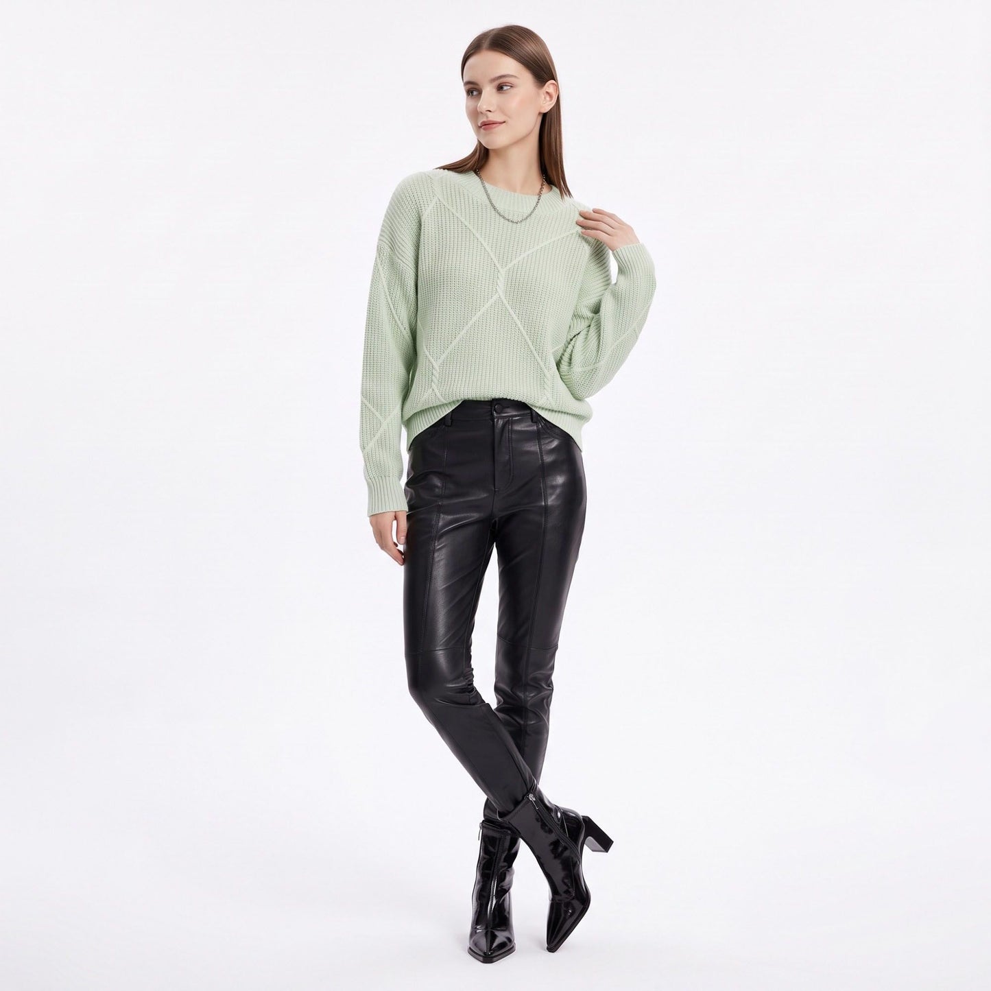 Geometric Textured Crewneck Pullover Sweater
