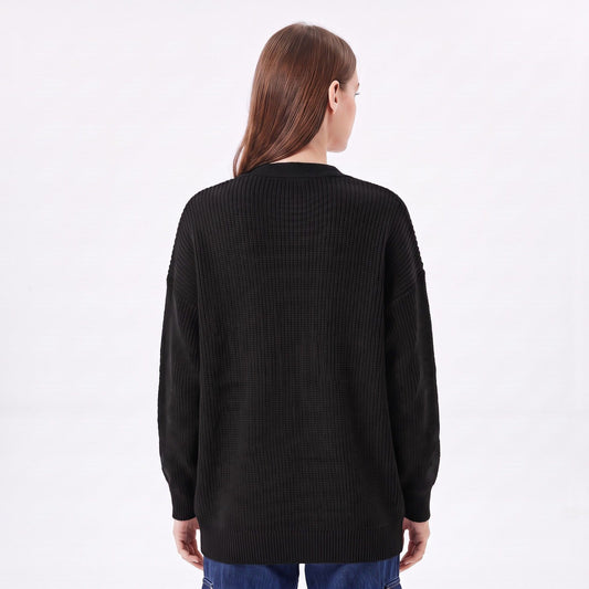 Textured V-Neck Button-Front Cardigan Sweater