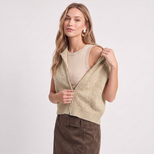 Sleeveless Full Zip Knit Sweater Vest