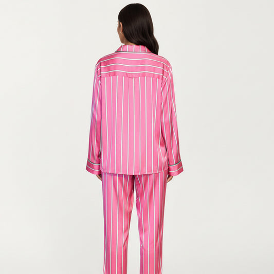2-Piece Set Button Down Pajama Shirt and Pants Long Sleeve Striped Lounge Sleepwear Set
