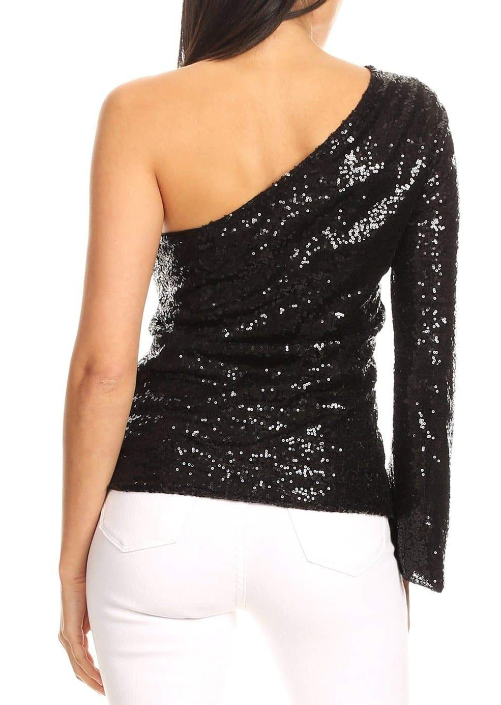 ANNA-KACI One Shoulder Sequin Top Party Blouse for Women by Anna-Kaci | Alilang