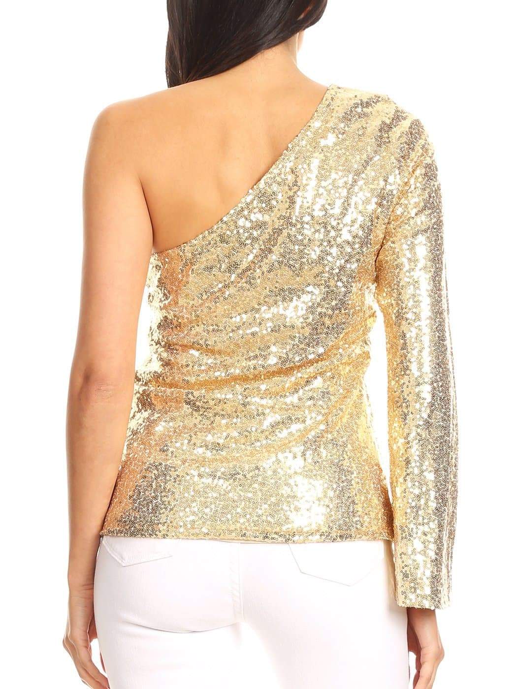 ANNA-KACI One Shoulder Sequin Top Party Blouse for Women by Anna-Kaci | Alilang