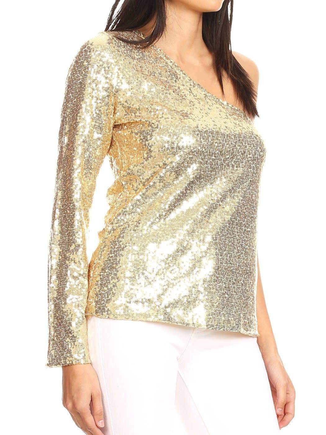 ANNA-KACI One Shoulder Sequin Top Party Blouse for Women by Anna-Kaci | Alilang